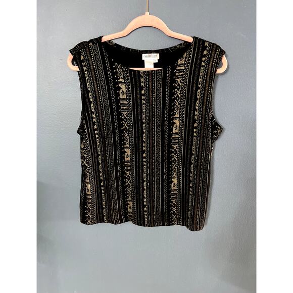 Vintage Coldwater Creek Matching Cardigan and Camisole Top Black & Gold Pattern - Picture 2 of 12